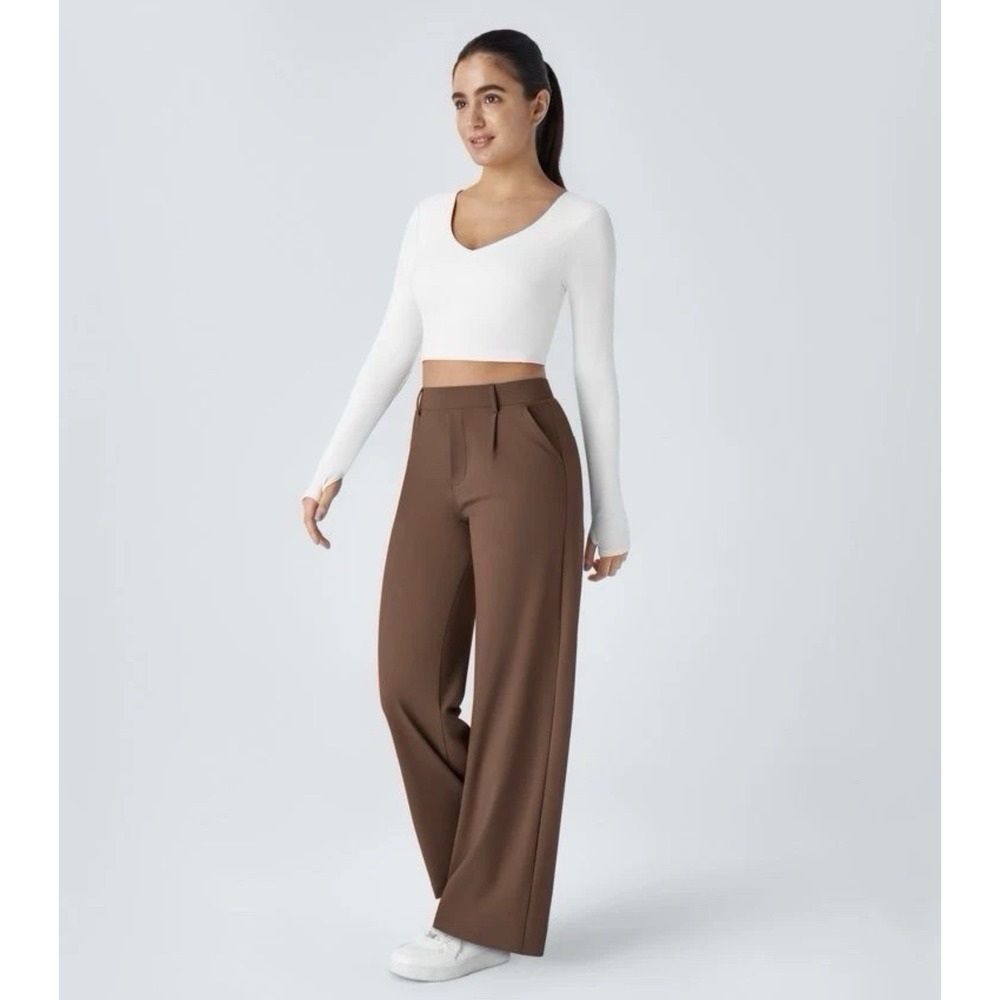 Halara Flex DayStretch Straight Work Pants M Petites Chestnut Brown High Waist